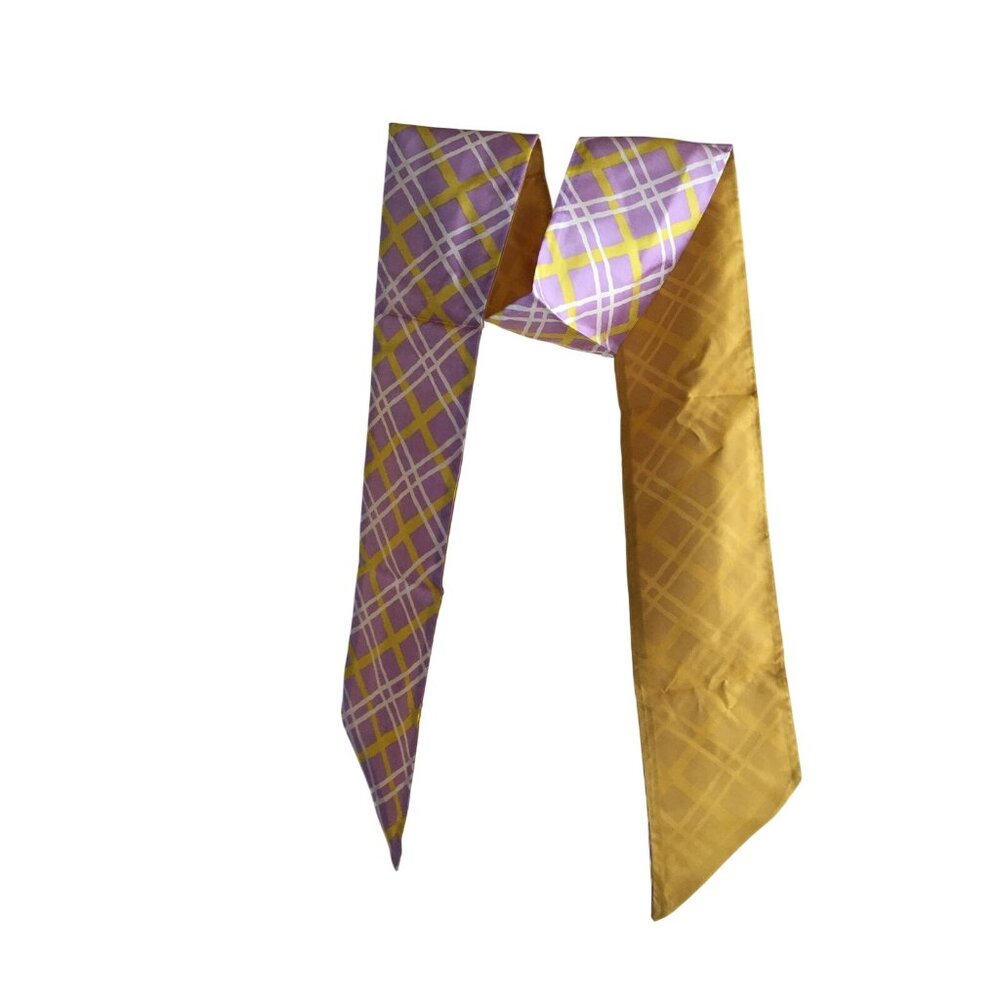 Vintage Scarf 1960s Long Plaid Solid Gold Acetate Headwear Accessory Fundraiser